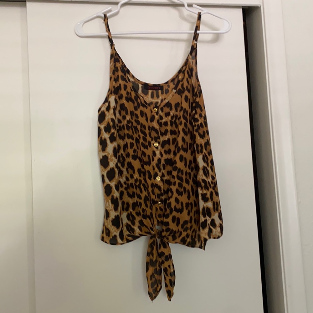 Tie front leopard print top